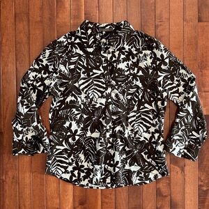 Liz Claiborne Brown Floral Button Down Shirt Top Size Large